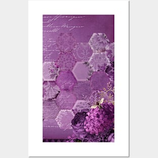 Vintage Purple Honeycomb Bee Flowers Posters and Art